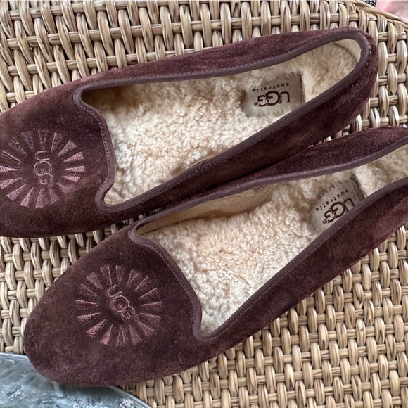 UGG Australia Alloway Brown Suede Fur Lined Slippers Shoes Women's Size 11 UGGs - Picture 1 of 11
